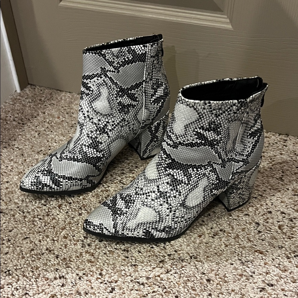 Snake Black and White Ankle Booties
